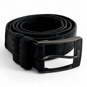 Kiton Napoli Black Leather Crocodile Belt Men's sz 46 $1900
